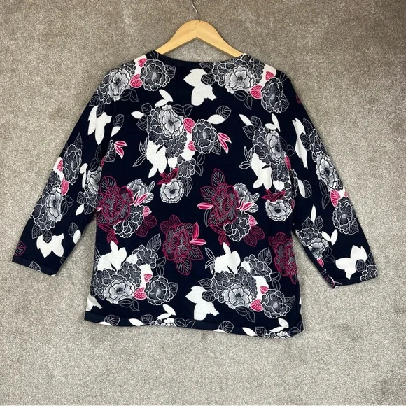 Talbots Cardigan Womens Extra Large Blue Pink Floral 3/4 Sleeve Button- 4356 - Picture 10 of 11